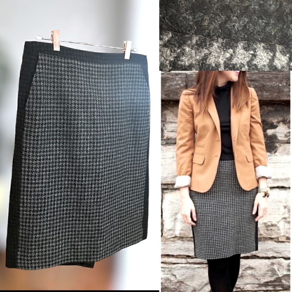 J. Crew 100% Wool Houndstooth ColorBlock Skirt Size 8